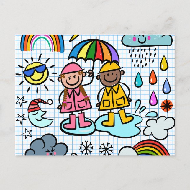Carte Postale Joli dessin pour enfants Météo Doodles (Devant)