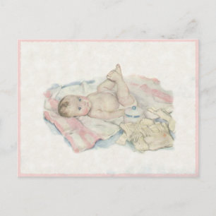 Carte Postale Joli Dessin Vintage D'Un Petit Bébé Doux