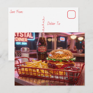Carte Postale Joli diner rétro | Burger et frites cristallins