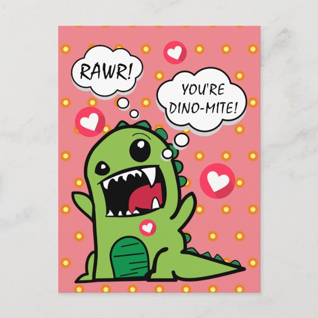 Carte Postale Joli Dinosaure Rose Dino Mite Enfants Bonjour (Devant)