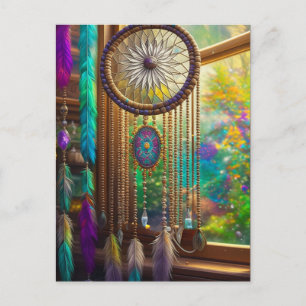 Carte Postale Joli Dreamcatcher en Boho violet fenêtre