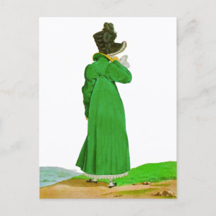 Carte Postale Joli Élégant Régence Verte Dessin Mode