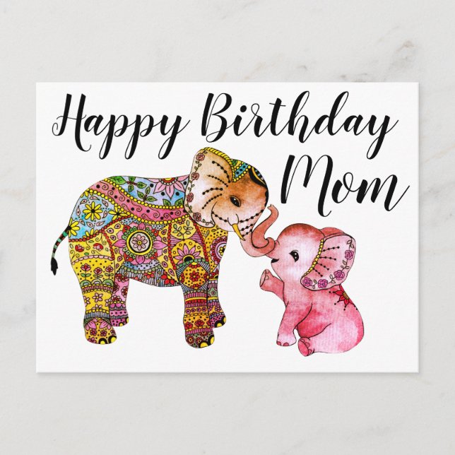 Carte Postale Joli éléphant Boho Joyeux Anniversaire Mère (Devant)