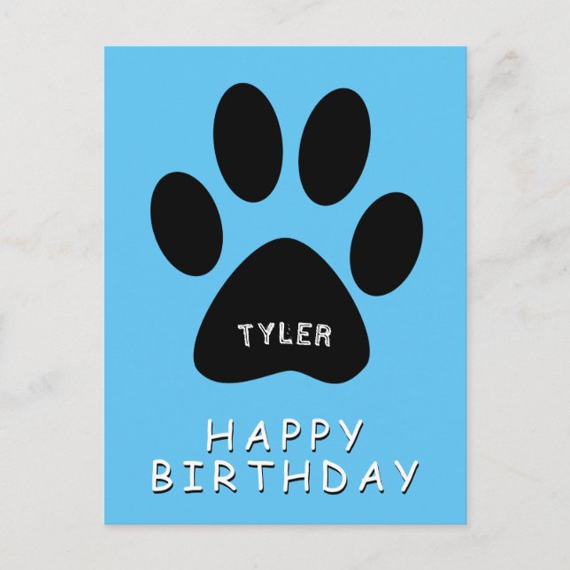 Carte Postale Joli Empreinte de patte Bleu Joyeux anniversaire (Devant)