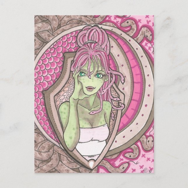 Carte Postale Joli en rose Medusa Imaginaire Art Nouveau Portrai (Devant)