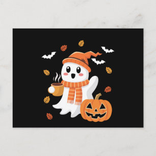 Carte Postale Joli fantôme buvant un café glacé Halloween
