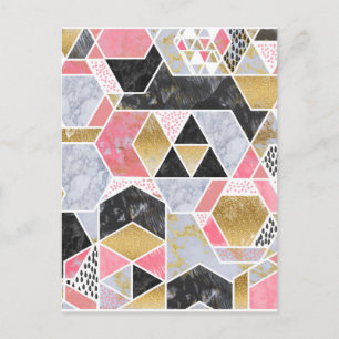 Carte Postale Joli faux or parties scintillant marbre design géo
