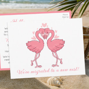 Carte Postale Joli Flamant Rose Changement d'Adresse Amour Tropi