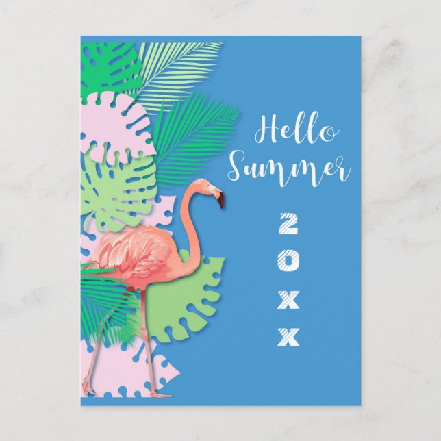 Carte Postale Joli Flamant Rose Tropical Bonjour Été (Devant)