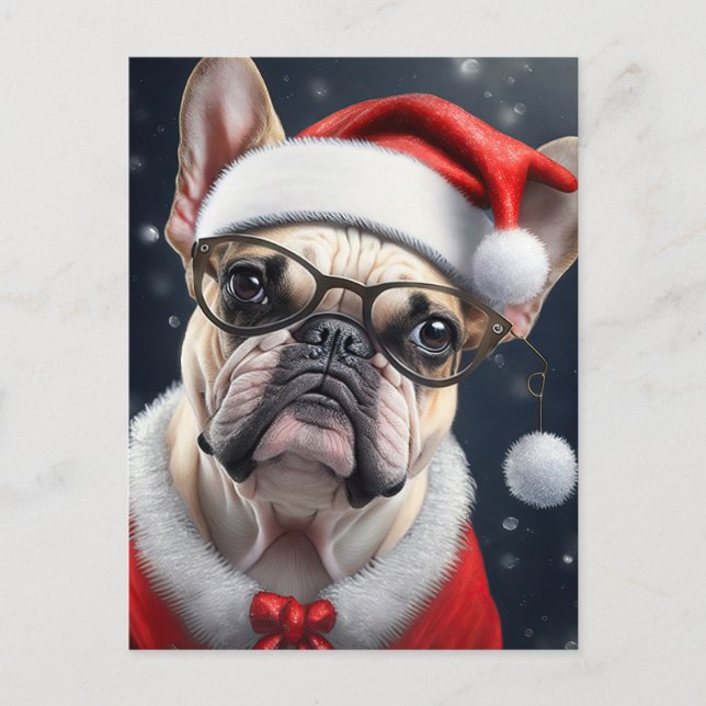 Carte Postale Joli French Bulldog Père Noël Noël Conception (Devant)