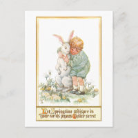 Joli Garçon Vintage Qui Accroche Bunny de Pâques