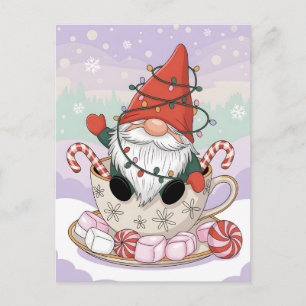 Carte Postale Joli gnome de Noël dans un cartoon de tasse à thé
