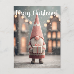 Carte Postale Joli gnome de Noël tenant une boîte cadeau