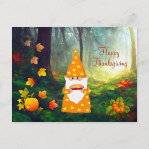 Carte Postale Joli gnome, feuilles d'automne et citrouilles