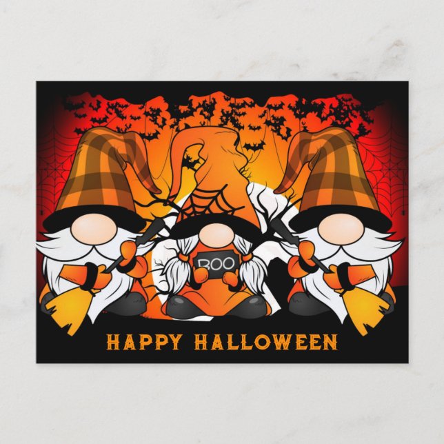 Carte Postale Joli Halloween Gnome Orange Plaid (Devant)