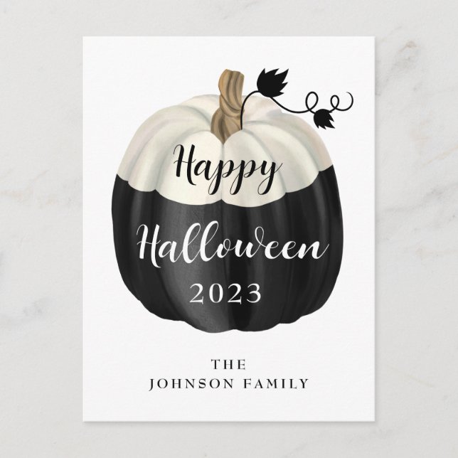 Carte Postale Joli Halloween Noir Et Blanc Citrouille (Devant)