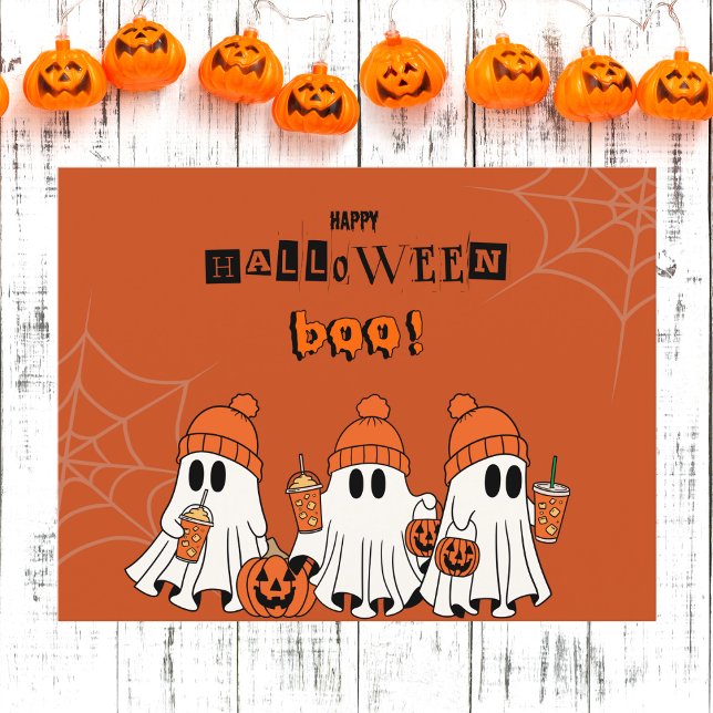 Carte Postale Joli Halloween Orange Ghosts (Créateur téléchargé)