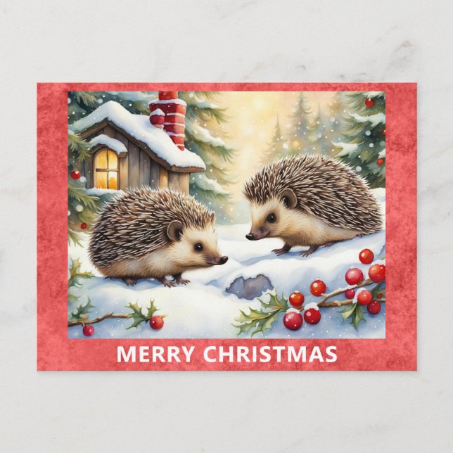 Carte Postale Joli Hérisson Forêt de Hérisson Joyeux Noël (Devant)