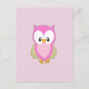 Carte Postale Joli hibou rose pois rose motif impression