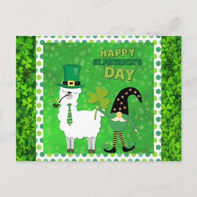 Carte Postale Joli Irlandais St Patrick's Day Gnome Green Shamro (Devant)