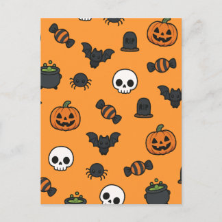 Carte Postale Joli Joli Motif Halloween Orange Citrouille Squele