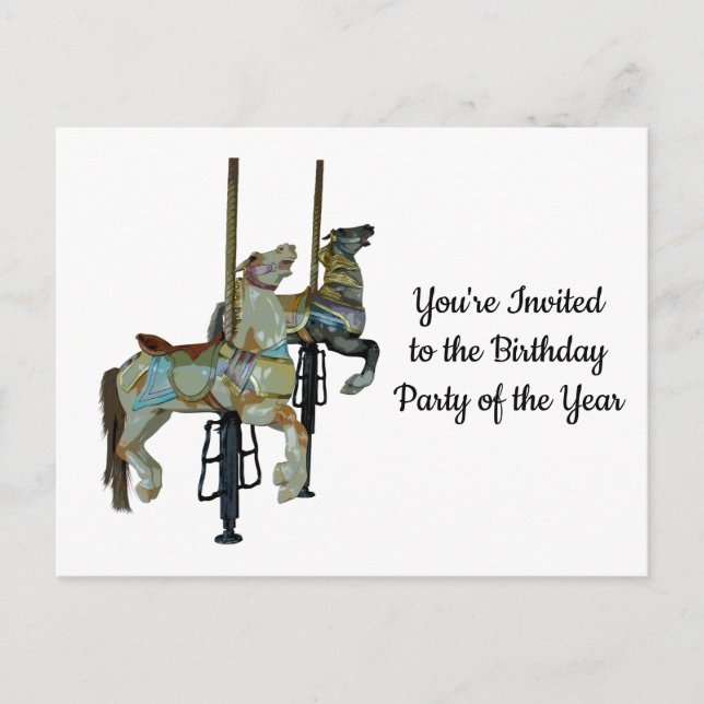 Carte Postale Joli Joyeux Parcours Carrousel Chevaux Anniversair (Devant)
