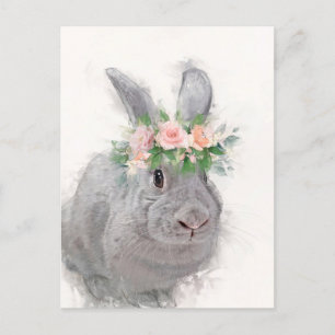 Carte Postale Joli lapin avec Portrait Couronne Fleur