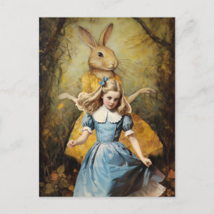 Carte Postale Joli lapin dans un Jaune avec Vintage Alice