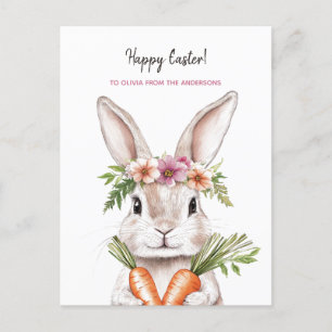 Carte Postale Joli lapin de Pâques avec des carottes 
