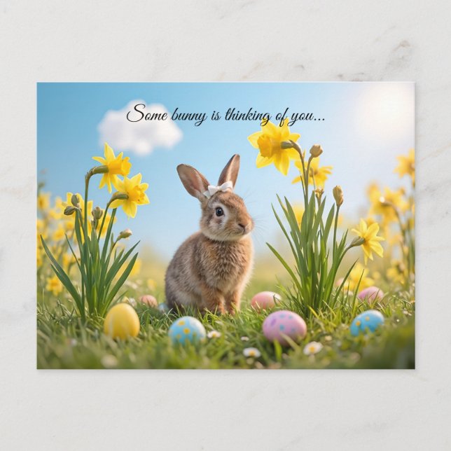 Carte Postale Joli lapin de Pâques et jonquille (Devant)
