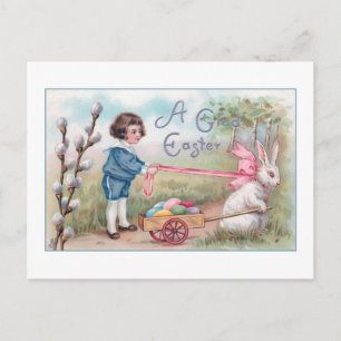 Carte Postale Joli lapin de Pâques vintage, garçon, œufs dans le