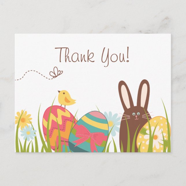 Carte Postale Joli lapin et Oeufs de Pâques Merci de vacances (Devant)