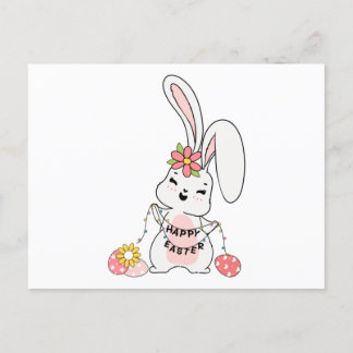 Carte Postale Joli lapin printanier Joyeuses Pâques
