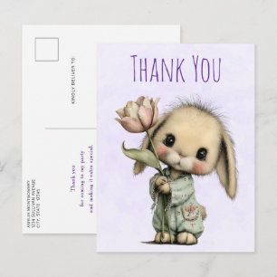 Carte Postale Joli Lapin Tenant une Tulipe Merci