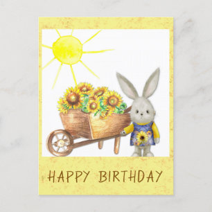 Carte Postale Joli Lapin Tournesol Joyeux Anniversaire