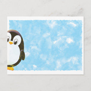 Carte Postale Joli manchot aquarelle bleue 