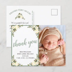 Carte Postale Joli Merci de Baby shower floral jaune Photo