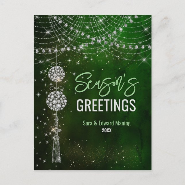 Carte Postale Joli monogramme vert ornements Noël nouvel an (Devant)