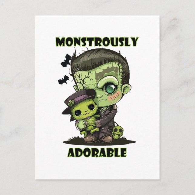 Carte Postale Joli monstre de Frankenstein avec peluche (Devant)
