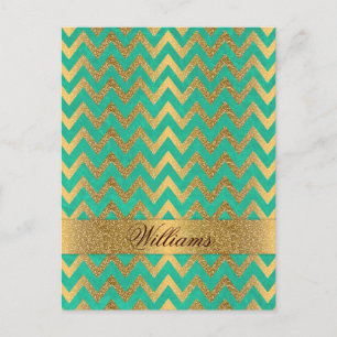 Carte Postale Joli motif chevron zigzag tendance en faux or pail
