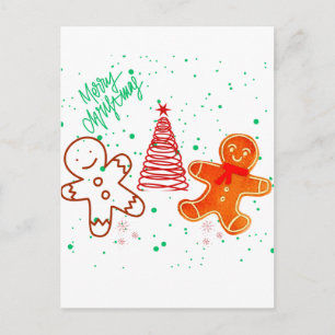 Carte Postale Joli motif de bonhomme en pain d'épice et d'arbre