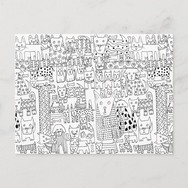 Carte Postale Joli motif de chiot chien noir et blanc (Devant)