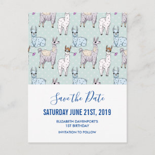 Carte Postale Joli motif de lama sur des points Save the Date