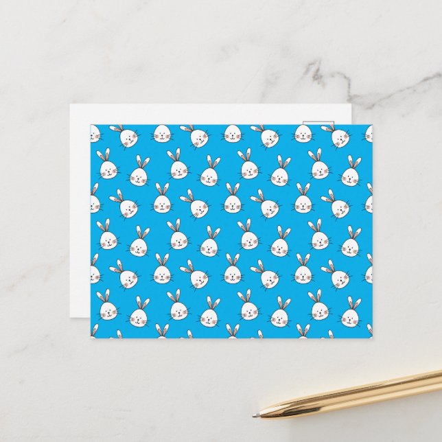 Carte Postale Joli Motif lapin blanc de Pâques (Devant/Arrière en situation)
