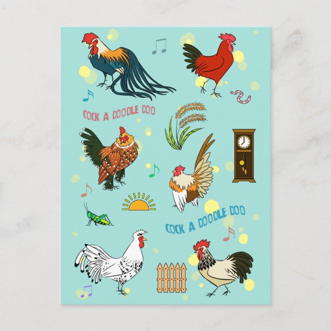 Carte Postale Joli motif sans couture de coqs de dessin animé (Devant)