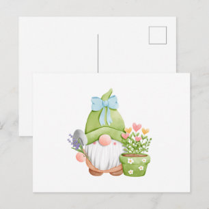 Carte Postale Joli nain de jardin d'été avec des fleurs