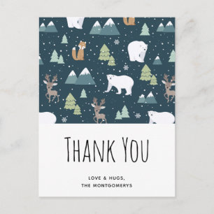 Carte Postale Joli Noël Animaux d'hiver Motif Merci