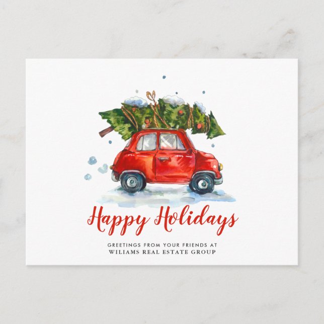Carte Postale Joli Noël Arbre Rouge Voiture de Noël Entreprise S (Devant)