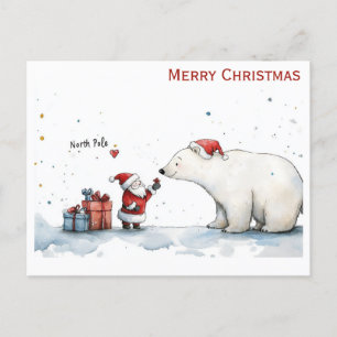 Carte Postale Joli Noël Père Noël Polar Bear Pôle Nord