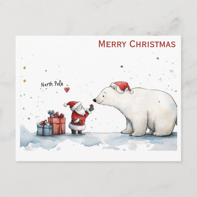 Carte Postale Joli Noël Père Noël Polar Bear Pôle Nord (Devant)